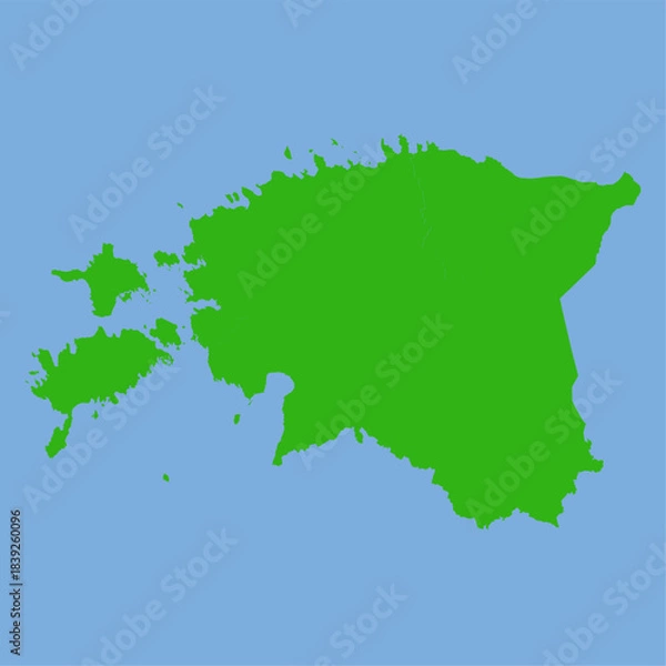 Fototapeta Green silhouette map of Estonia in flat vector style with its coastal shape and internal region outlines on a light background.
