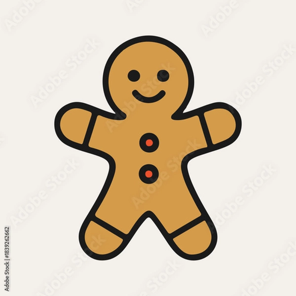 Fototapeta Christmas object ginger cookie vector illustration. Hand drawn simple graphic elements