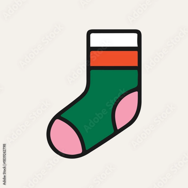 Fototapeta Christmas object socks vector illustration. Hand drawn simple graphic elements