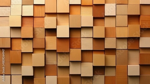 Obraz Assorted wood cubes forming a structured, textured, and neutral-toned background