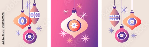 Obraz Christmas and New Year toys and decorations. Vector illustration.