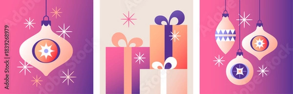 Obraz Christmas and New Year toys and decorations. Vector illustration.