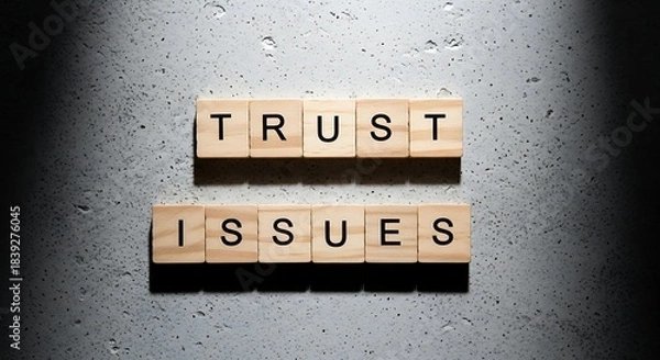 Fototapeta Trust issues" concept with wooden blocks on grey textured surface.