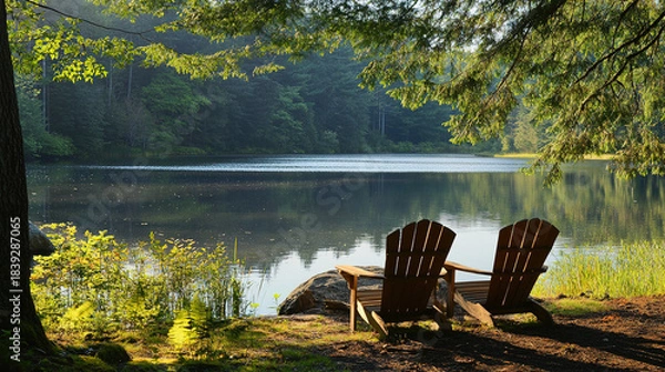 Fototapeta The peaceful sounds of nature surround you as you sit by the lake. What activities do you enjoy most in such a tranquil setting, away from the busyness of life?