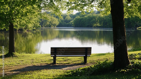 Fototapeta The peaceful sounds of nature surround you as you sit by the lake. What activities do you enjoy most in such a tranquil setting, away from the busyness of life?