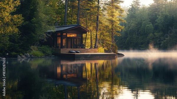 Fototapeta The quiet murmur of the forest and the gentle ripples of the lake create the perfect backdrop for reflection. How do you use this peaceful retreat to reconnect with yourself?