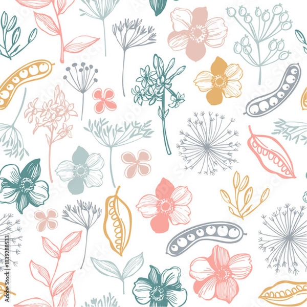 Obraz Floral background. Seamless vector pattern with hand-drawn flowers.