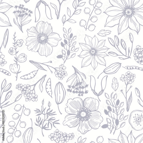 Obraz Floral background. Seamless vector pattern with hand-drawn flowers.
