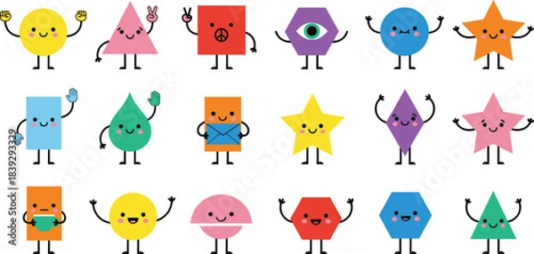 Fototapeta Cute Geometric Shape Mascot Character Set