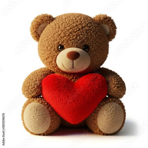 Obraz Adorable fluffy brown teddy bear hugging a vibrant red heart, perfect for expressing love and affection on special occasions