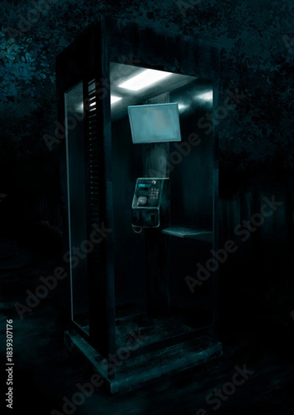 Obraz 薄暗い心霊スポットの不気味な電話ボックス