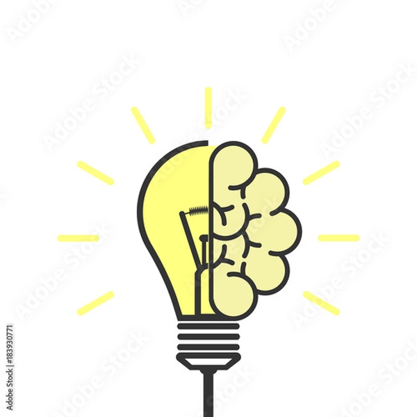 Fototapeta Idea concept. light bulb with brain. Symbol of creative idea. Vector illustration.