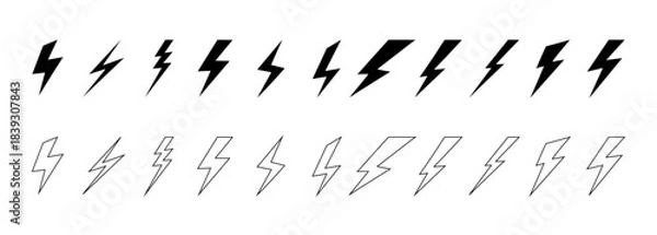 Fototapeta black outline flash lightning bolt icon, vector 