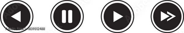 Fototapeta Media player control button set. Play, pause, fast forward, and rewind music video interface vector icons.
