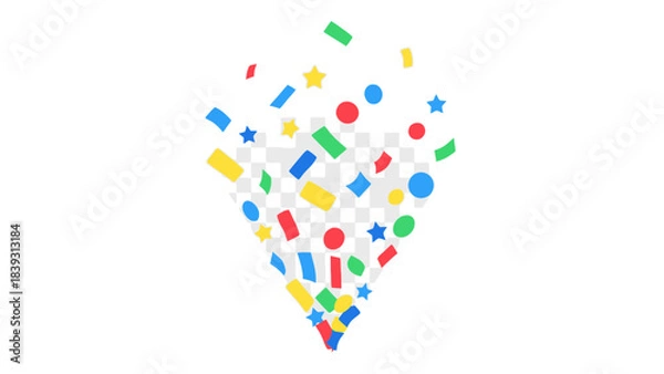 Fototapeta Joyful Confetti Cascade: A vibrant explosion of celebratory confetti, comprised of colorful shapes, showers down in a captivating display of joy and jubilation. 