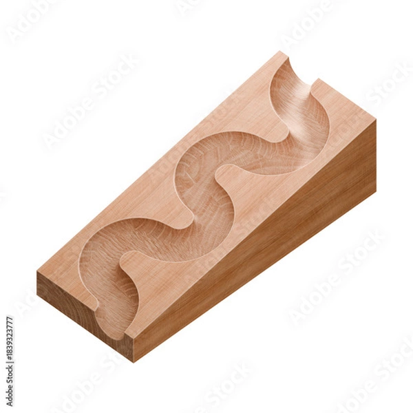 Fototapeta Wooden marble run track. Wooden marble race block. 3d rendering