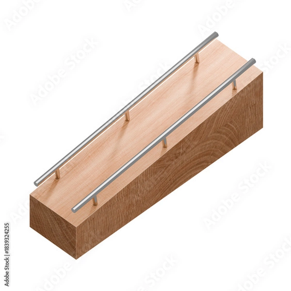 Fototapeta Wooden marble run track. Wooden marble race block. 3d rendering