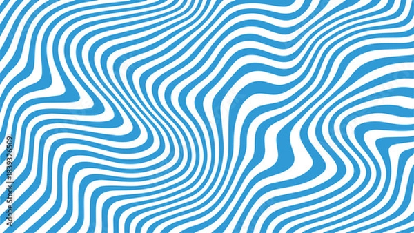 Obraz Abstract blue and white wavy stripes create a mesmerizing and dynamic optical illusion pattern