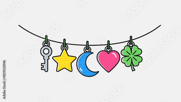 Fototapeta Lucky Charms: A whimsical string of luck-filled charms, each holding a unique symbol of hope and fortune, offering a touch of magic and positivity.