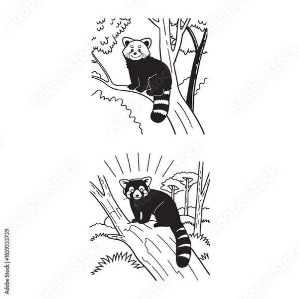 Obraz Red Panda Illustrations in Forest Trees