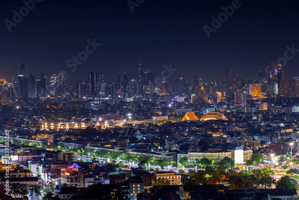 Obraz night light city of bangkok cityscape with Twilight night background bangkok city, Thailand