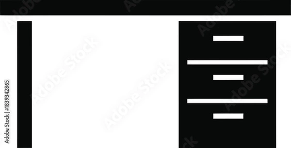Fototapeta Simple executive office desk vector icon, four-drawer cabinet furniture silhouette, isolated graphic