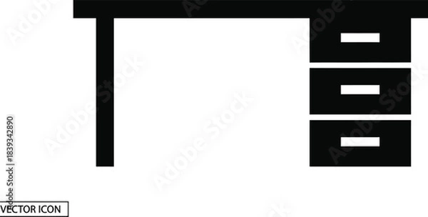 Fototapeta Modern office desk with three drawers vector icon, isolated home study furniture illustration