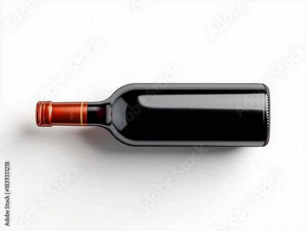 Obraz 白い背景の上に置かれた赤ワインボトルのトップビュー