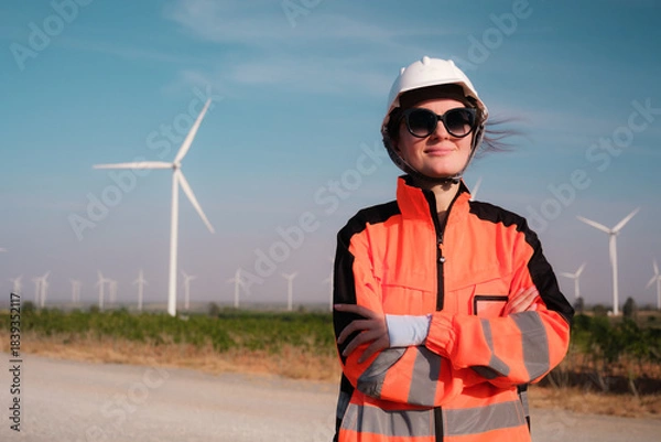 Fototapeta Engineer working at Wind turbine fields