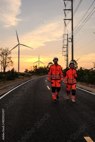 Fototapeta Engineer working at Wind turbine fields