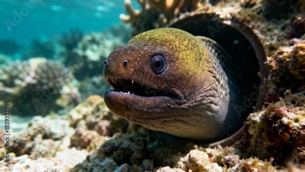 Obraz moray eel underwater out of hole