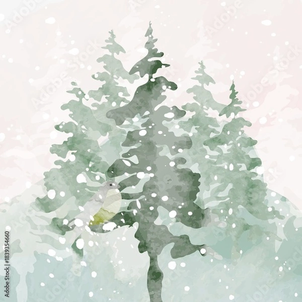 Obraz Minimal Green Forest Snowflakes Black Outline