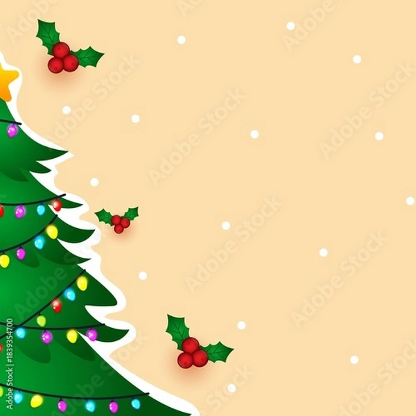 Obraz Realistic Green Fir Branch Lights Background