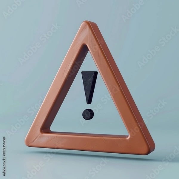 Obraz Brown triangular warning sign with exclamation mark on light background