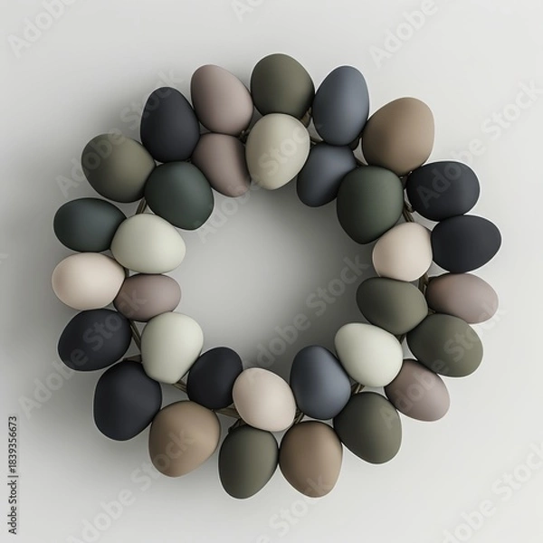 Obraz Circular arrangement of smooth, matte-colored stones in neutral tones