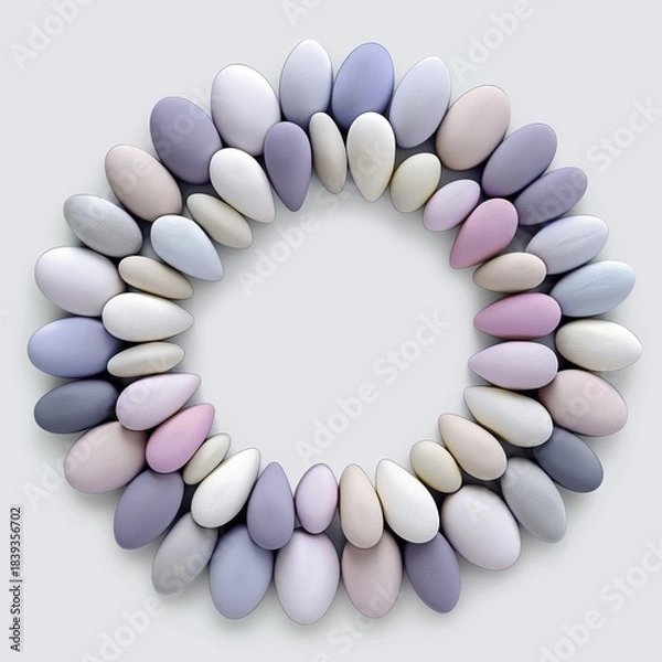 Obraz Circular arrangement of smooth, pastel-colored pebbles forming a ring on a neutral background