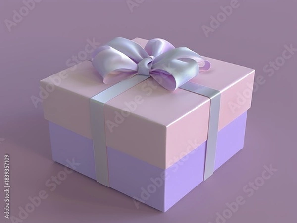 Obraz A pastel-colored gift box with a ribbon bow on a soft purple background