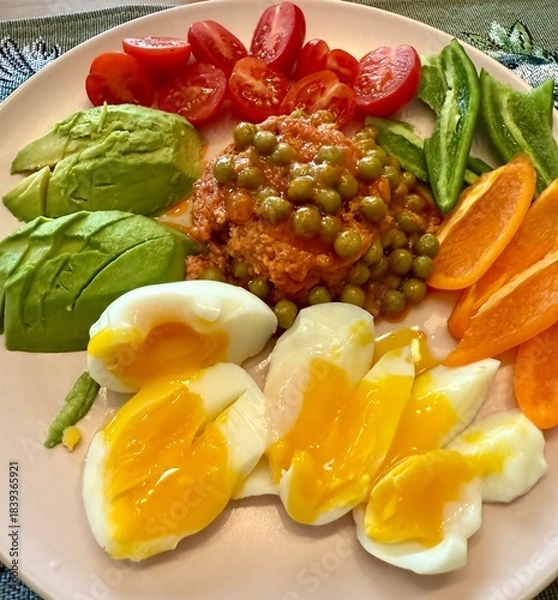 Obraz Healthy breakfast with  eggs and avocado 