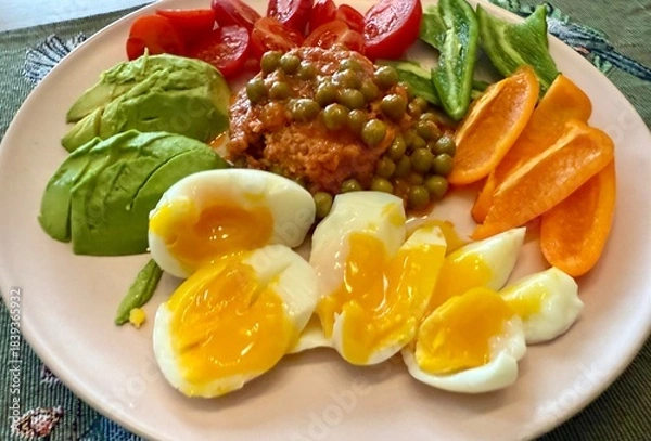 Obraz Healthy breakfast with  eggs and avocado 