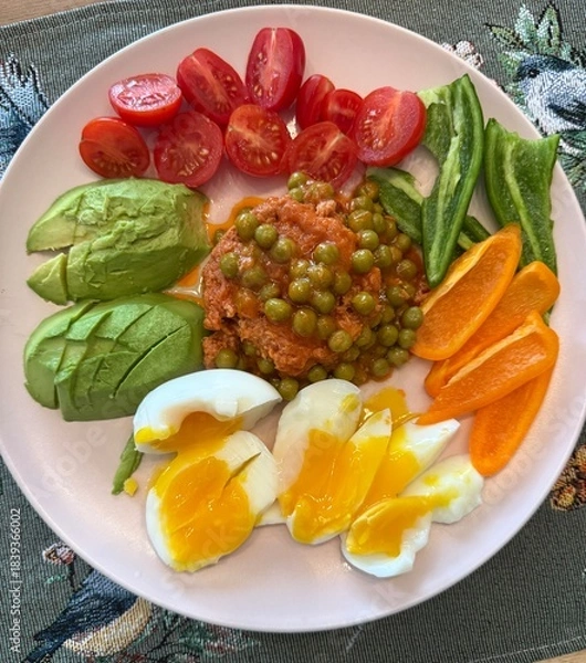 Obraz Healthy breakfast with  eggs and avocado 