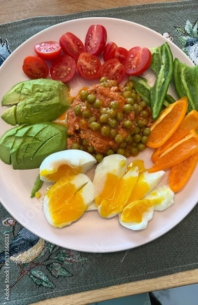 Obraz Healthy breakfast with  eggs and avocado 