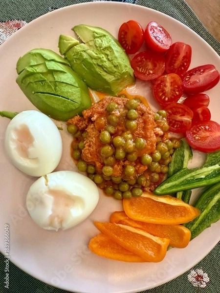 Obraz Healthy breakfast with  eggs and avocado 