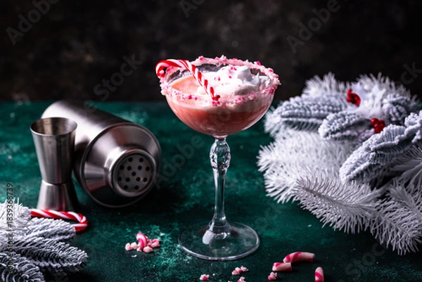 Fototapeta Christmas drink pink peppermint martini