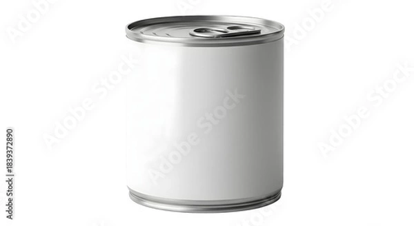 Fototapeta Close up of blank silver food can with white label isolated on a clean white background