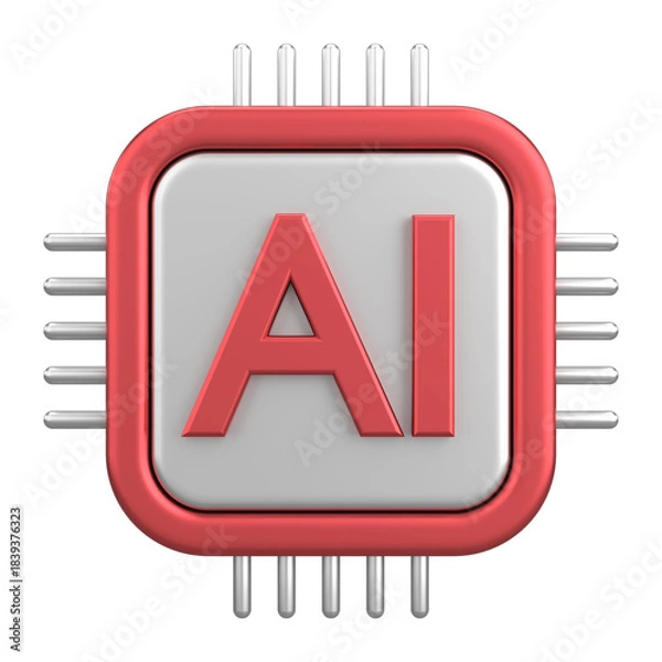 Obraz Technology AI chip icon with modern processor design. 3D illustration.