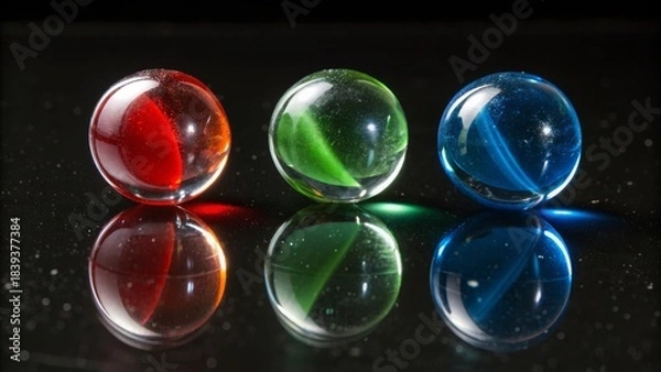 Obraz Colorful Marbles with Vibrant Reflections in a Dark Setting