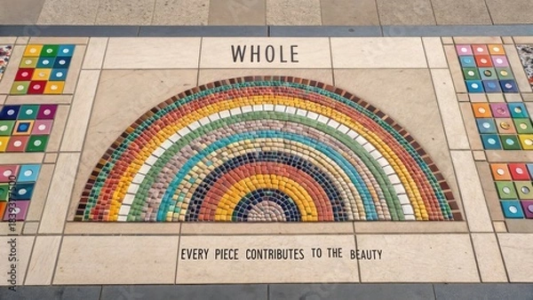 Obraz Colorful mosaic rainbow with text on a stone floor