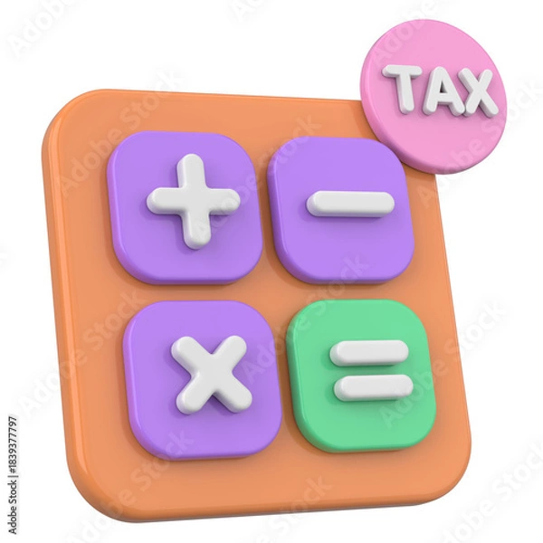 Obraz 3D Tax Icon Illustration with Calculator and Finance Elements.