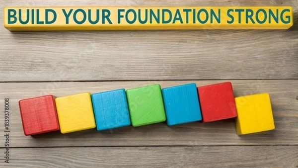 Obraz Colorful wooden blocks forming foundation of success