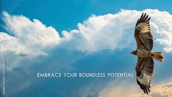 Obraz Dramatic clouds and blue sky with motivational text